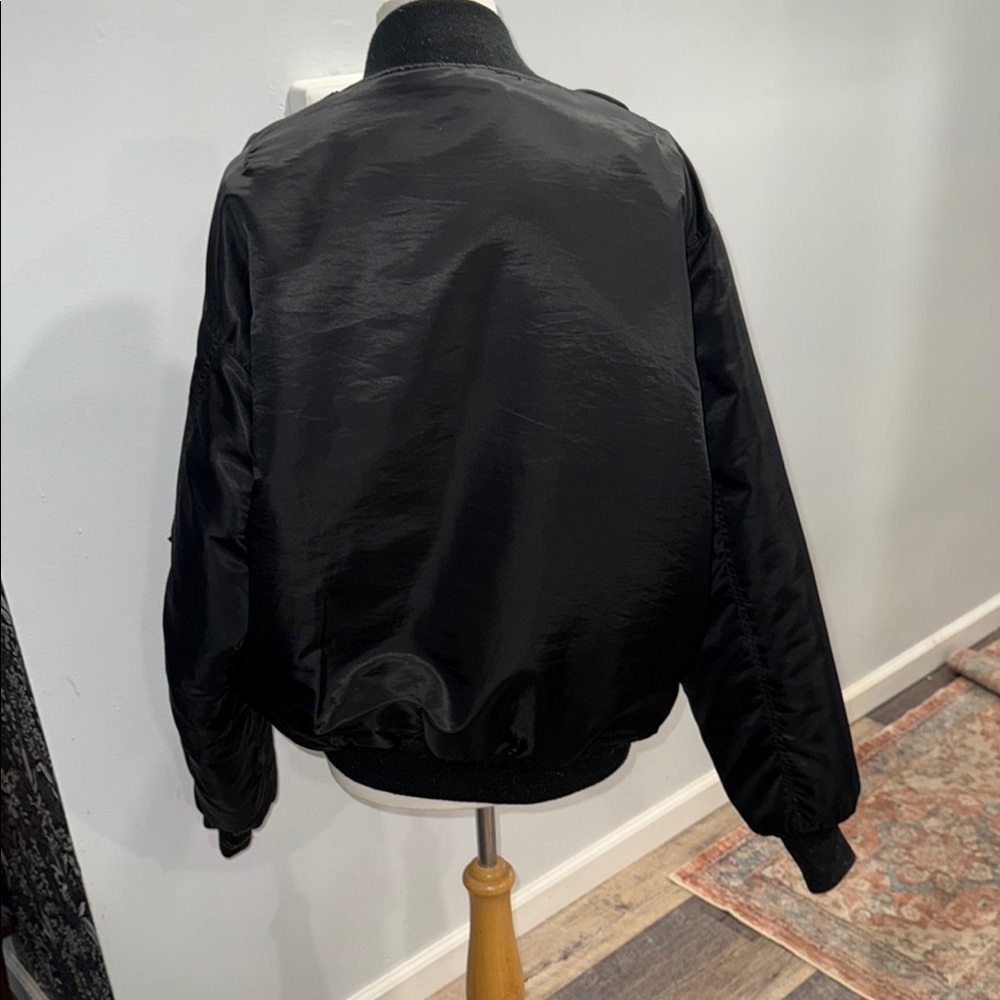 Black Bomber Jacket With Embroidered Patch - image 8